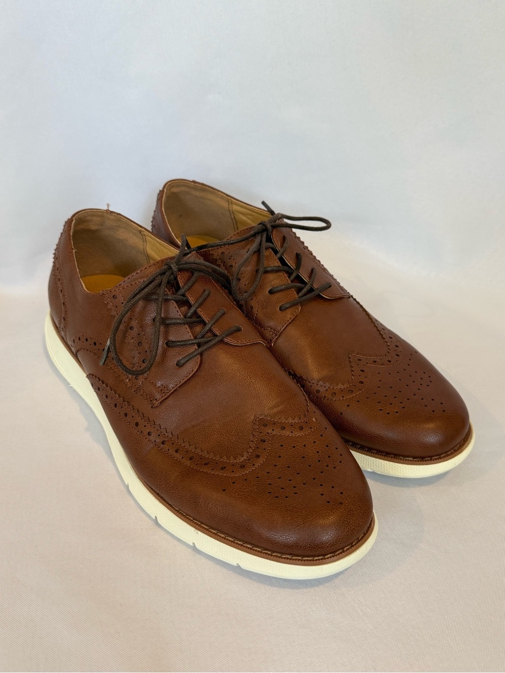 Nautica Brown Leather Wingtip Derby with White Sole